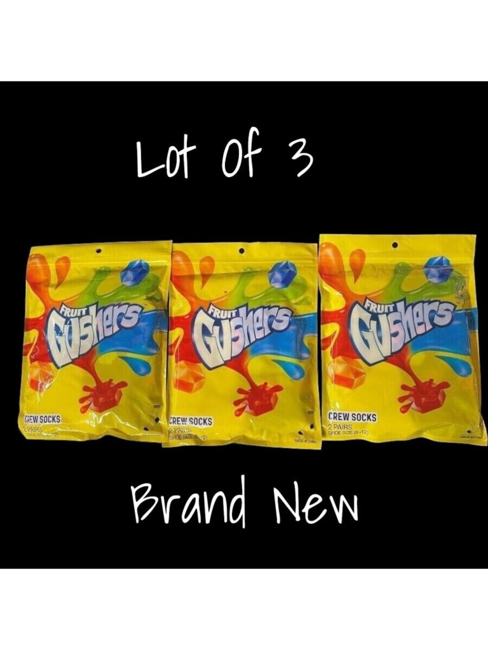 Men’s Nostalgic Fruit Gushers Crew Socks 6-12 Lot X 6 pair's Brand New